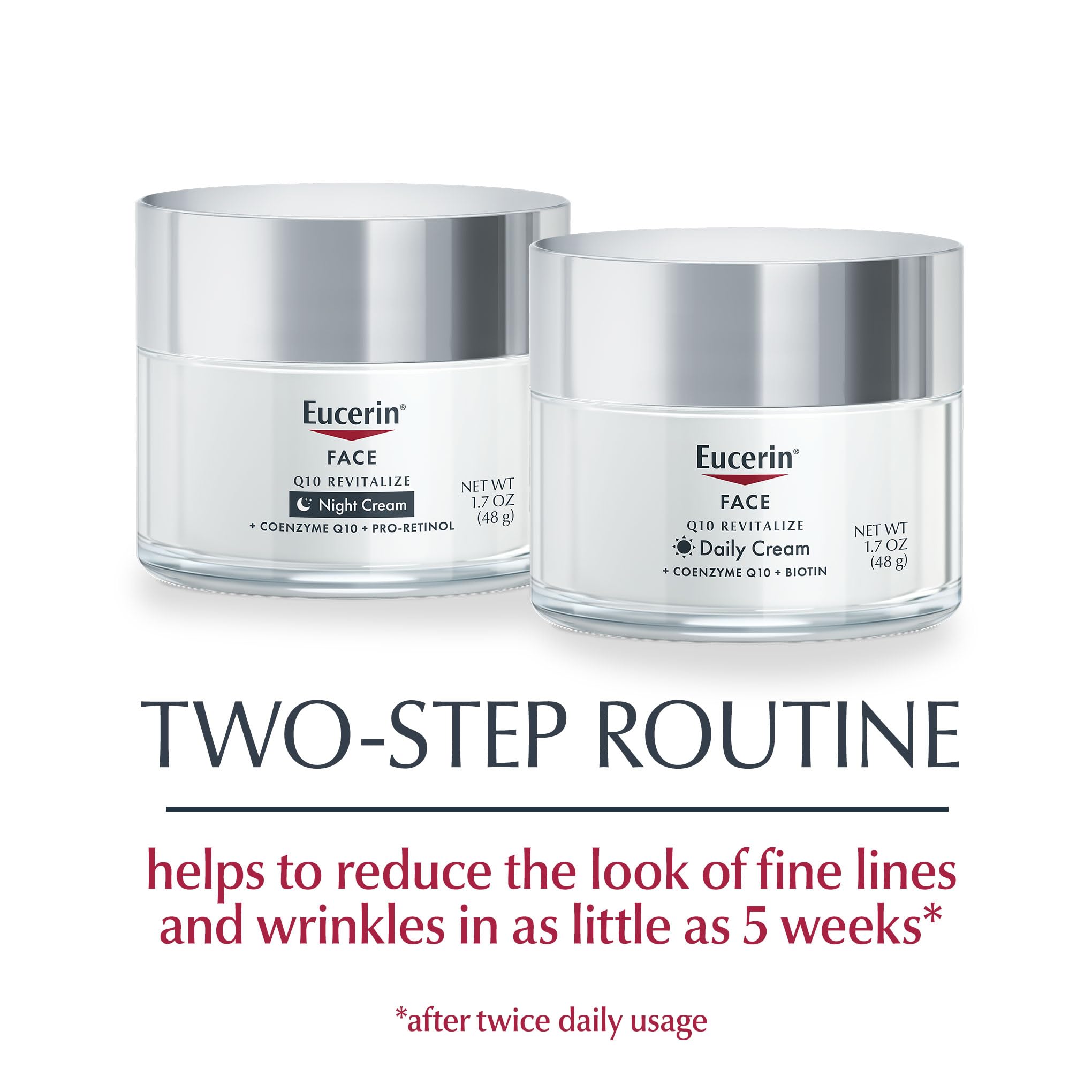 Eucerin Q10 Anti Wrinkle Day Face Cream + Night Cream | 1.7 Oz (2 Pack)